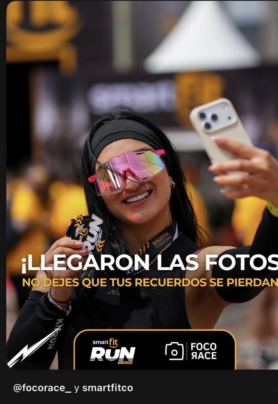 Historia de Instagram de Foco Race y Smart Fit con una foto de Camila Quiroga en el Smart Fit Run